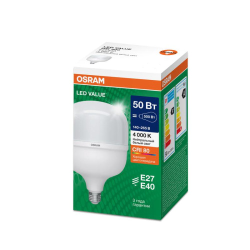 Лампа светодиодная LED G4 Value LVHW500 50W/840 CRI95 50Вт 4000К 5000лм цилиндрическая матов. E27/E40 140-265В OSRAM 4099854121432 Лампа светодиодная LED G4 Value LVHW500 50W/840 CRI95 50Вт 4000К 5000лм цилиндрическая матов. E27/E40 140-265В OSRAM 4099854121432