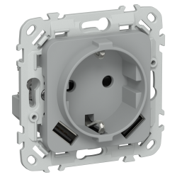 FLITE Розетка 1-местная с заземлением с защитными шторками 16А с USB A+A 3,1А безвинтовое крепление РСЮша11-1-ФлС серый IEK
