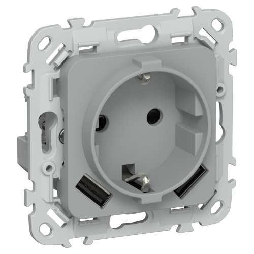 FLITE Розетка 1-местная с заземлением с защитными шторками 16А с USB A+A 3,1А безвинтовое крепление РСЮша11-1-ФлС серый IEK