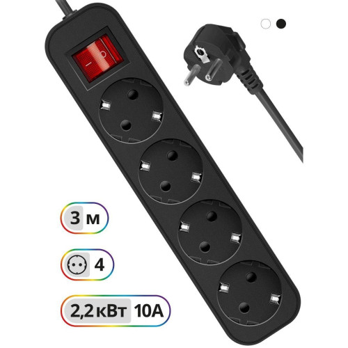 Сетевой удлинитель Defender G430 3м (4 розетки) черный (коробка) Сетевой удлинитель Defender G430 3м (4 розетки) черный (коробка)