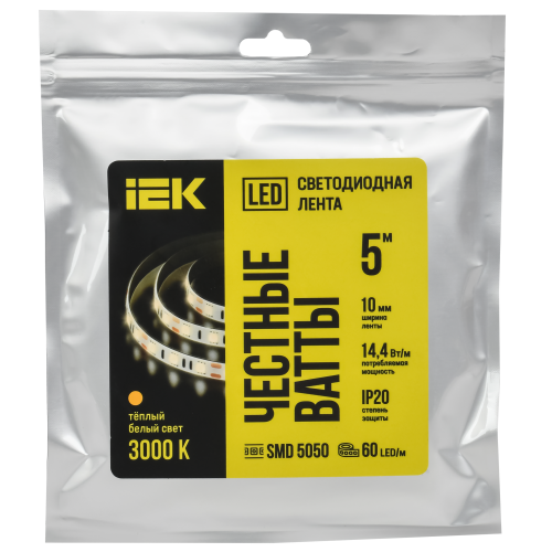 Лента светодиодная 5м LSR-5050WW60-14,4-IP20-12В IEK