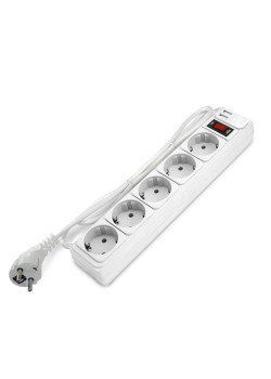 Удлинитель с сетевым фильтром 5х1.8м с заземл 10А 2.2кВт IP20 2хUSB ПВС 3х1 с выкл. бел. DOMTOK 2564