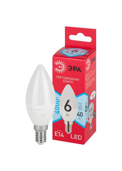 Лампа светодиодная RED LINE LED B35-6W-840-E14 R 6Вт B35 свеча 4000К нейтр. бел. E14 Эра Б0051057