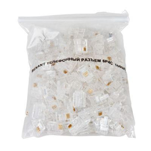 Разъем телефонный RJ-14 6P4C (уп.100шт) Rexant 05-1012 Разъем телефонный RJ-14 6P4C (уп.100шт) Rexant 05-1012