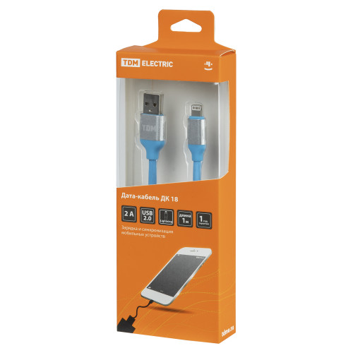 Дата-кабель, ДК 18, USB - Lightning, 1 м, силиконовая оплетка, голубой, TDM Дата-кабель, ДК 18, USB - Lightning, 1 м, силиконовая оплетка, голубой, TDM