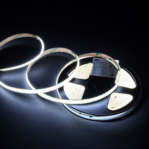 Лента светодиодная 5м COB 480LED/м 11Вт/м IP20 ширина 8мм 24В холодный белый IEK Лента светодиодная 5м COB 480LED/м 11Вт/м IP20 ширина 8мм 24В холодный белый IEK