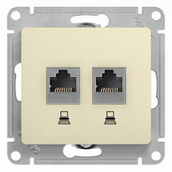 GLOSSA РОЗЕТКА двойная компьютерная RJ45+RJ45 кат. 5e, механизм, БЕЖЕВЫЙ