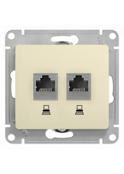 GLOSSA РОЗЕТКА двойная компьютерная RJ45+RJ45 кат. 5e, механизм, БЕЖЕВЫЙ
