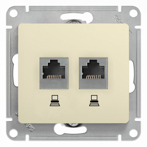 GLOSSA РОЗЕТКА двойная компьютерная RJ45+RJ45 кат. 5e, механизм, БЕЖЕВЫЙ