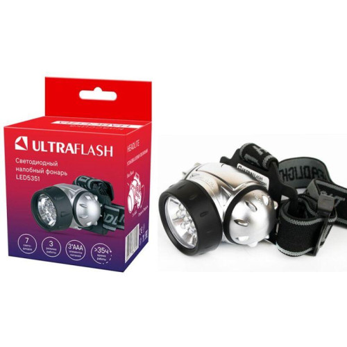 Фонарь налобный LED 5351 7LED 3 режима 3хLR03 металлик Ultraflash 10260