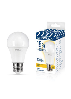 Лампа светодиодная LED-A60-15W-E27-3K ЛОН 15Вт E27 3000К 220-240В ПРОМО Ergolux 14308