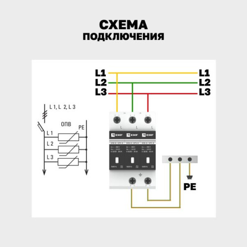 Ограничитель импульсных напряжений ОПВ-B/3P In 30кА 440В с сигн. EKF Ограничитель импульсных напряжений ОПВ-B/3P In 30кА 440В с сигн. EKF