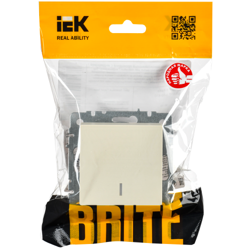 BRITE Выключатель 1-клавишный проходной с индикацией 10А ВС10-1-7-БрКр бежевый IEK