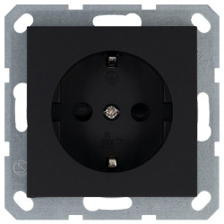 Розетка 1-м Shuko 16А IP20 с заземл. защ. шторки механизм черн. матов. soft touch Jasmart G5501PB