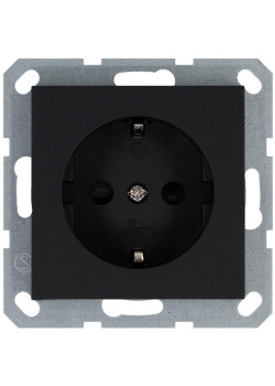 Розетка 1-м Shuko 16А IP20 с заземл. защ. шторки механизм черн. матов. soft touch Jasmart G5501PB