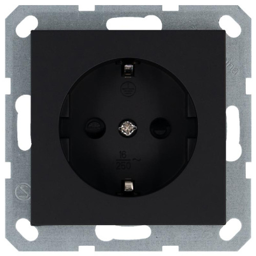 Розетка 1-м Shuko 16А IP20 с заземл. защ. шторки механизм черн. матов. soft touch Jasmart G5501PB