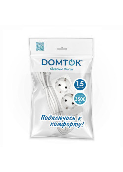 Удлинитель 2х1.5м с заземл. 16А IP20 3.5кВт ПВС 3х1 бел. DOMTOK 2384