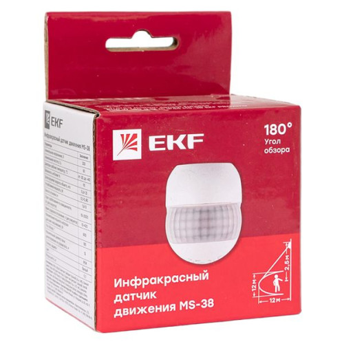 ИК датчик движения наст. 800Вт 180 град. до 12м IP44 MS-38 EKF ИК датчик движения наст. 800Вт 180 град. до 12м IP44 MS-38 EKF