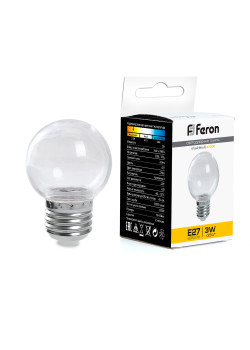 Лампа светодиодная Feron LB-371 Шар E27 3W 230V 2700K прозрачный