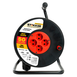 Удлинитель на катушке Stekker STD03-20-50 Standart 4-местный с/з ПВС 3*1,5, оранжевый, 16А, IP20,50м (40174)