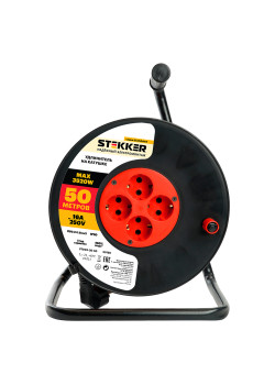 Удлинитель на катушке Stekker STD03-20-50 Standart 4-местный с/з ПВС 3*1,5, оранжевый, 16А, IP20,50м (40174)