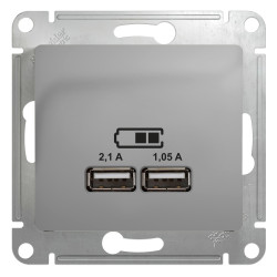 GLOSSA USB РОЗЕТКА A+A, 5В/2,1А, 2х5В/1,05А, механизм, АЛЮМИНИЙ