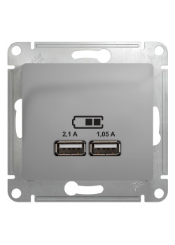 GLOSSA USB РОЗЕТКА A+A, 5В/2,1А, 2х5В/1,05А, механизм, АЛЮМИНИЙ