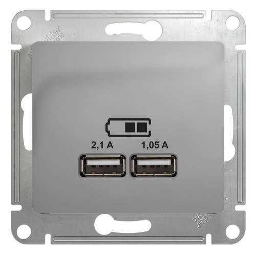 GLOSSA USB РОЗЕТКА A+A, 5В/2,1А, 2х5В/1,05А, механизм, АЛЮМИНИЙ