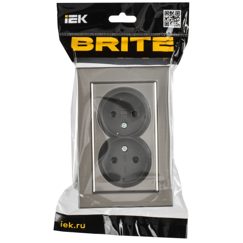 BRITE Розетка 2-местная без заземления без защитных шторок 10А в сборе РС12-2-БрГН металл хром/никель IEK