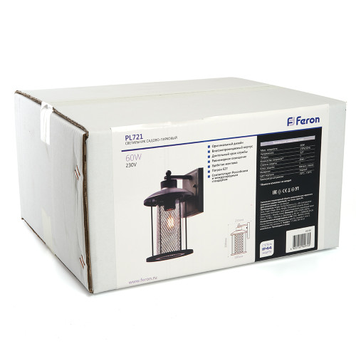 Светильник садово-парковый Feron PL721 на стену вниз 60W E27 230V, черный Светильник садово-парковый Feron PL721 на стену вниз 60W E27 230V, черный