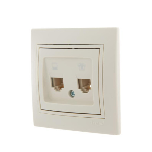 Розетка компьютерная + телефонная 2-м СП Mira RJ45 + RJ11 крем./крем.. LEZARD 701-0303-143 Розетка компьютерная + телефонная 2-м СП Mira RJ45 + RJ11 крем./крем.. LEZARD 701-0303-143