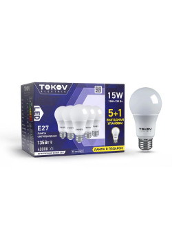 Набор ПРОМО лампа светодиодная 15Вт А60 4000К Е27 176-264В (Promo 5+1 шт) TOKOV ELECTRIC Promo-A60-E27-15-4K