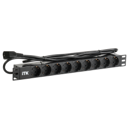 ITK PDU 9 розеток DIN49440 (нем. станд.) 1U, шнур 2м вилка IEC 320 C14, алюминиевый профиль, черный