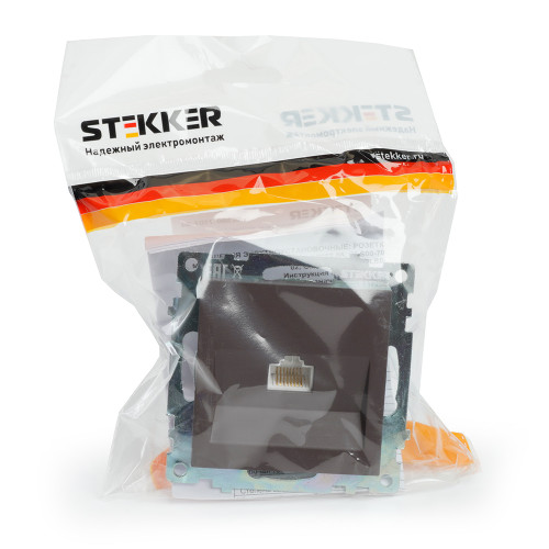 Розетка компьютерная 1-местная RJ-45 (механизм), STEKKER GLS00-7107-04, серия Катрин, шоколад Розетка компьютерная 1-местная RJ-45 (механизм), STEKKER GLS00-7107-04, серия Катрин, шоколад