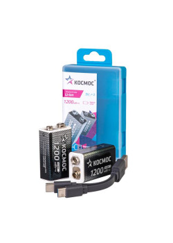 Аккумулятор крона Li-ion 9В 1200мАч (уп.2шт) КОСМОС KOCLi9V1200mAh2B