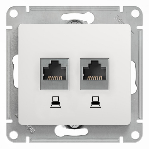 GLOSSA РОЗЕТКА двойная компьютерная RJ45+RJ45 кат. 5e, механизм, БЕЛЫЙ