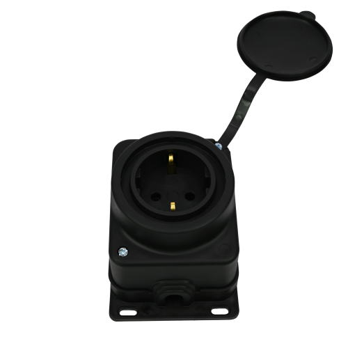 MULTISET Розетка 2К+З открытой установки каучуковая 16 А/250 В IP44 ЧЁРНАЯ