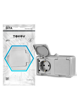 Розетка 2-м ОП Dita 16А IP54 250В с заземл. с крышкой сер. TOKOV ELECTRIC TKL-DT-R2Z-C06-IP54