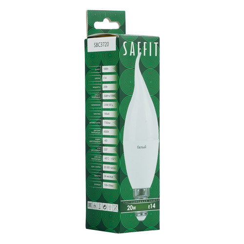 Лампа светодиодная SAFFIT SBC3720 Свеча на ветру E14 20W 230V 4000K Лампа светодиодная SAFFIT SBC3720 Свеча на ветру E14 20W 230V 4000K