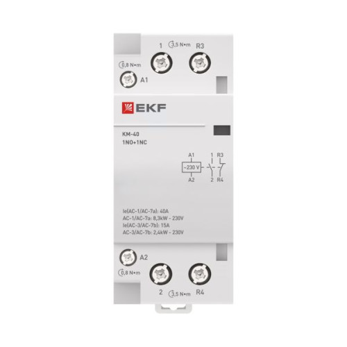 Контактор модульный КМ 40А 1NO+1NC 230В АС (2 мод.) PROXIMA EKF Контактор модульный КМ 40А 1NO+1NC 230В АС (2 мод.) PROXIMA EKF