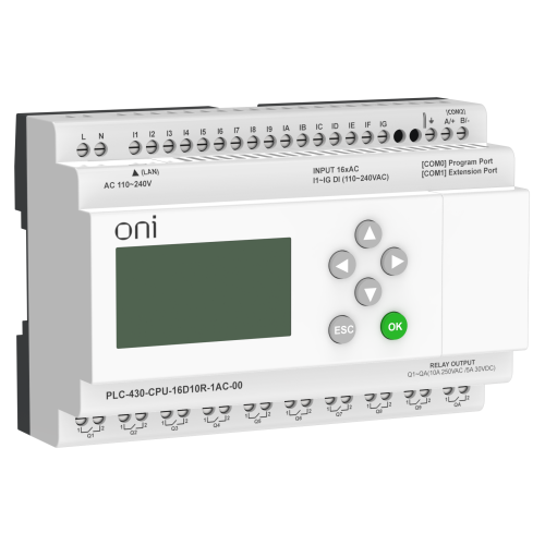 ПЛК 430 Модуль ЦПУ 16 DI 10 RO 220В AC с Ethernet портом с экраном ONI ПЛК 430 Модуль ЦПУ 16 DI 10 RO 220В AC с Ethernet портом с экраном ONI
