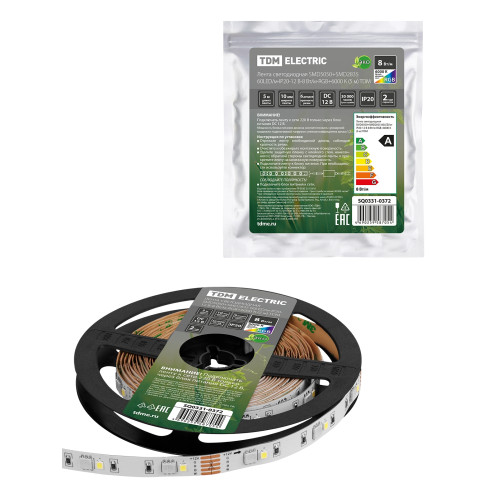 Лента светодиодная SMD5050+SMD2835 60LED/м-IP20-12 В-8 Вт/м-RGB+6000 К (5 м) TDM