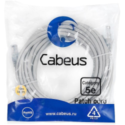 Патч-корд Cabeus PC-UTP-RJ45-CAT.5E-10M U/UTP RJ-45 вил.-вилка RJ-45 кат.5E 10м серый ПВХ