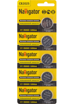 Элемент питания литиевый CR2025 94 764 NBT-CR2025-BP5 (блист.5шт) Navigator 94764