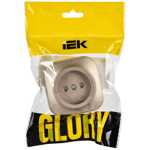 GLORY Розетка 1-местная для открытой установки без заземления с защитными шторками 10А РСш20-2-ХШм шампань матовый IEK