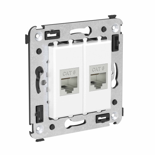 Компьютерная розетка RJ-45 без шторки в стену, кат.6 двойная экранированная, Avanti, белое облако Компьютерная розетка RJ-45 без шторки в стену, кат.6 двойная экранированная, Avanti, белое облако