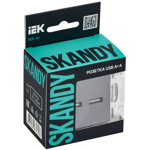 SKANDY Розетка USB A+A 3,1А SK-R15Gr серый IEK SKANDY Розетка USB A+A 3,1А SK-R15Gr серый IEK