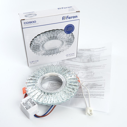 Светильник встраиваемый с белой LED подсветкой Feron CD900 потолочный MR16 G5.3 белый Светильник встраиваемый с белой LED подсветкой Feron CD900 потолочный MR16 G5.3 белый