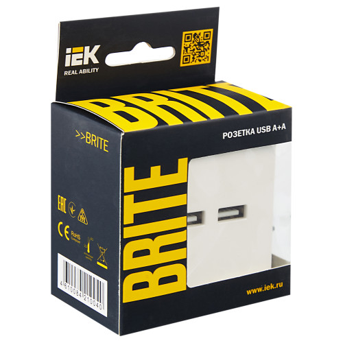 BRITE Розетка USB A+A 5В 3,1А РЮ10-1-БрЖ жемчуг IEK BRITE Розетка USB A+A 5В 3,1А РЮ10-1-БрЖ жемчуг IEK