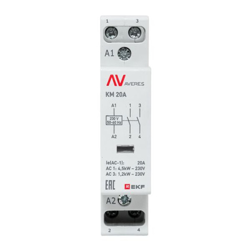 Контактор модульный КМ 20А 2NO 230В АС (1 мод.) AVERES EKF Контактор модульный КМ 20А 2NO 230В АС (1 мод.) AVERES EKF